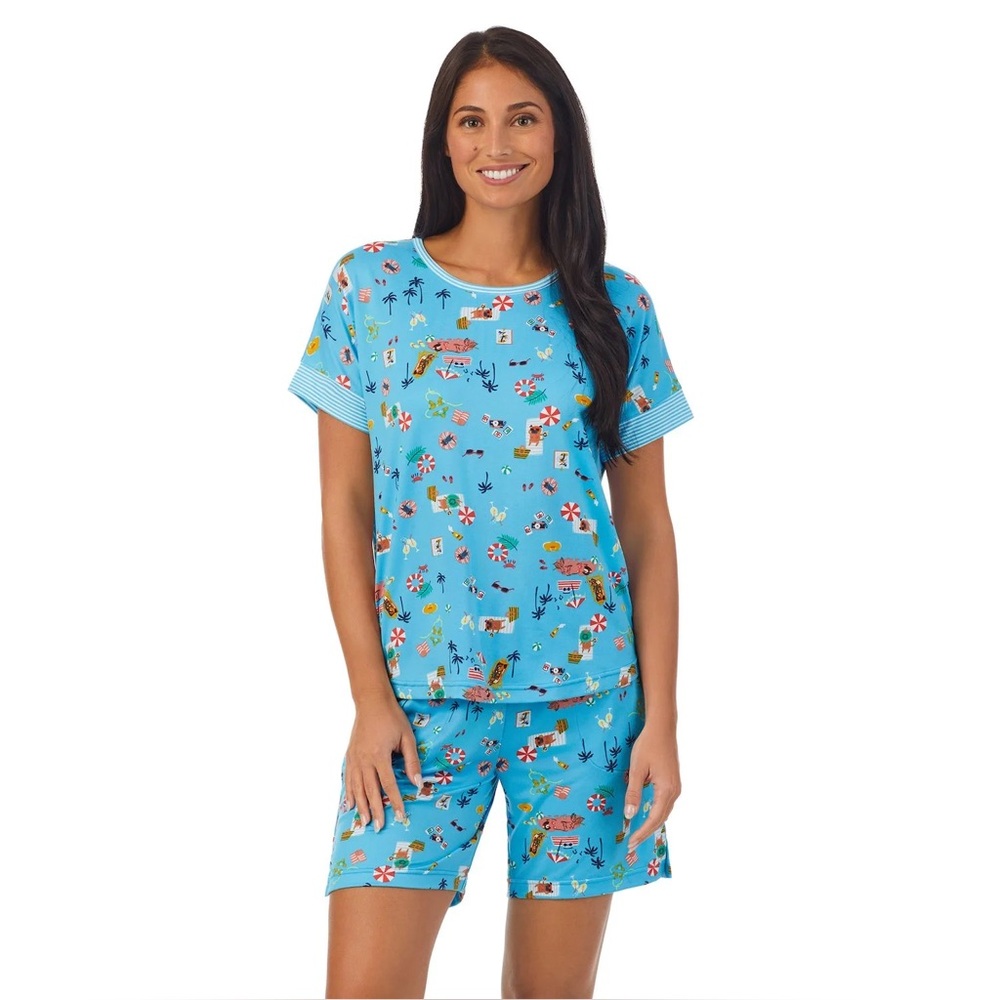 Women’s Cuddl Duds Allover Print Short sleeve shirt & Bermuda shorts pajama set